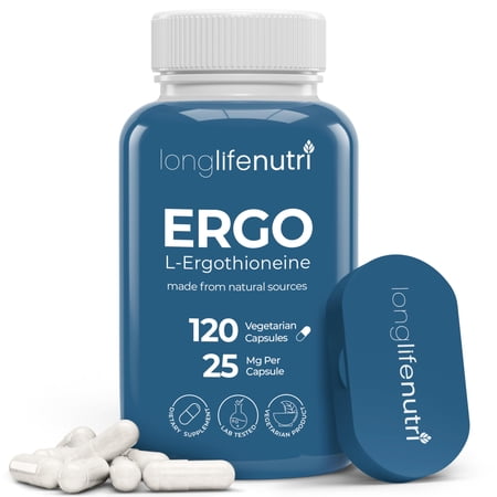 L-Ergothioneine 25mg - 120 Vegetarian Capsules, 4-Month Supply, Antioxidant Supplement for Wellness Routine, GMP Certified, Made in USA