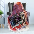 thumbnail image 4 of Colorful Soft Flannel Fleece Throw Blanket, Vintage Watercolor Illustrated Scenic Street Cafe House Exterior Composition, Cozy Plush for Indoor and Outdoor Use, 70" x 90", Multicolor, by Ambesonne, 4 of 5