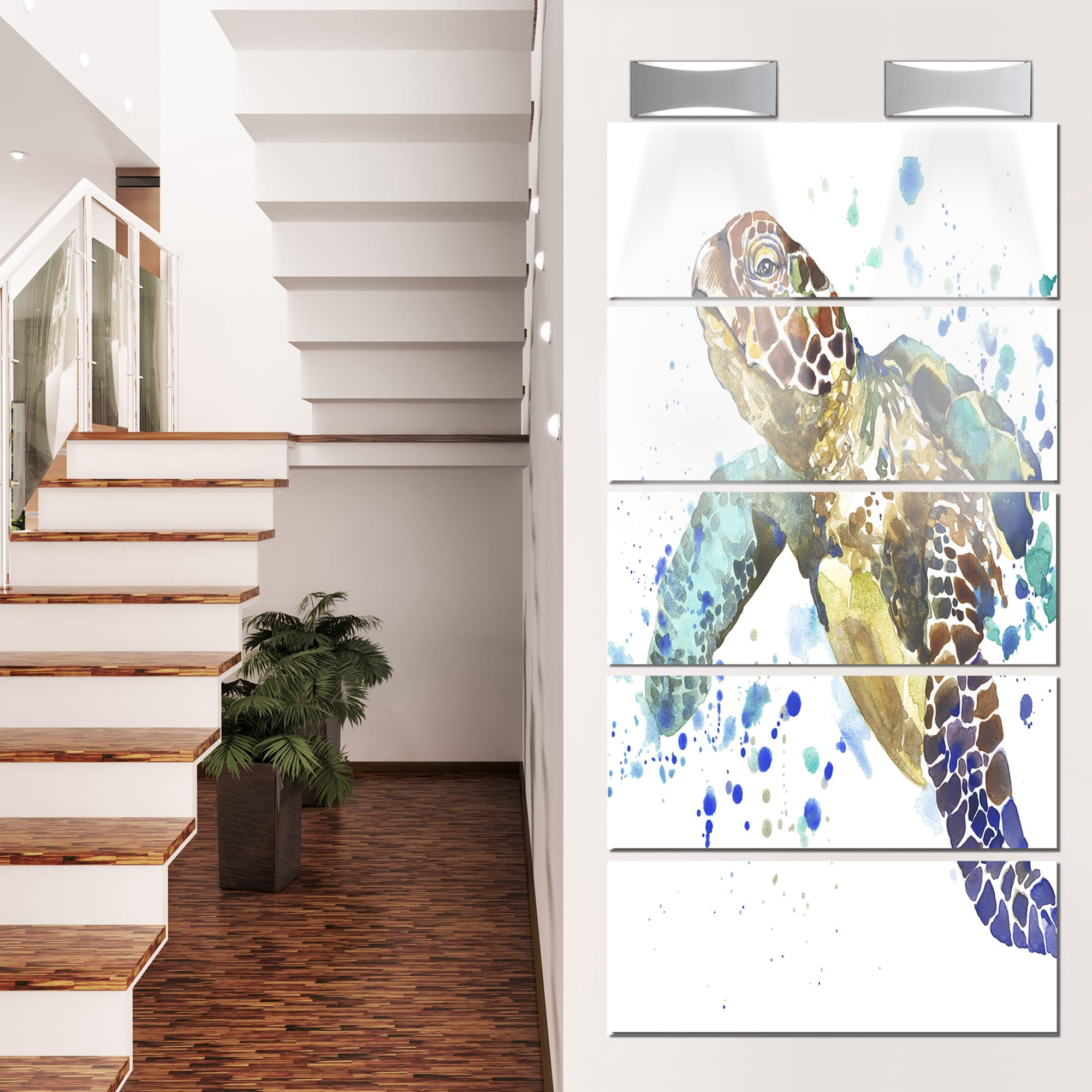 Designart 'Blue Sea Turtle Illustration ' Multipanel Animal Metal Wall Art