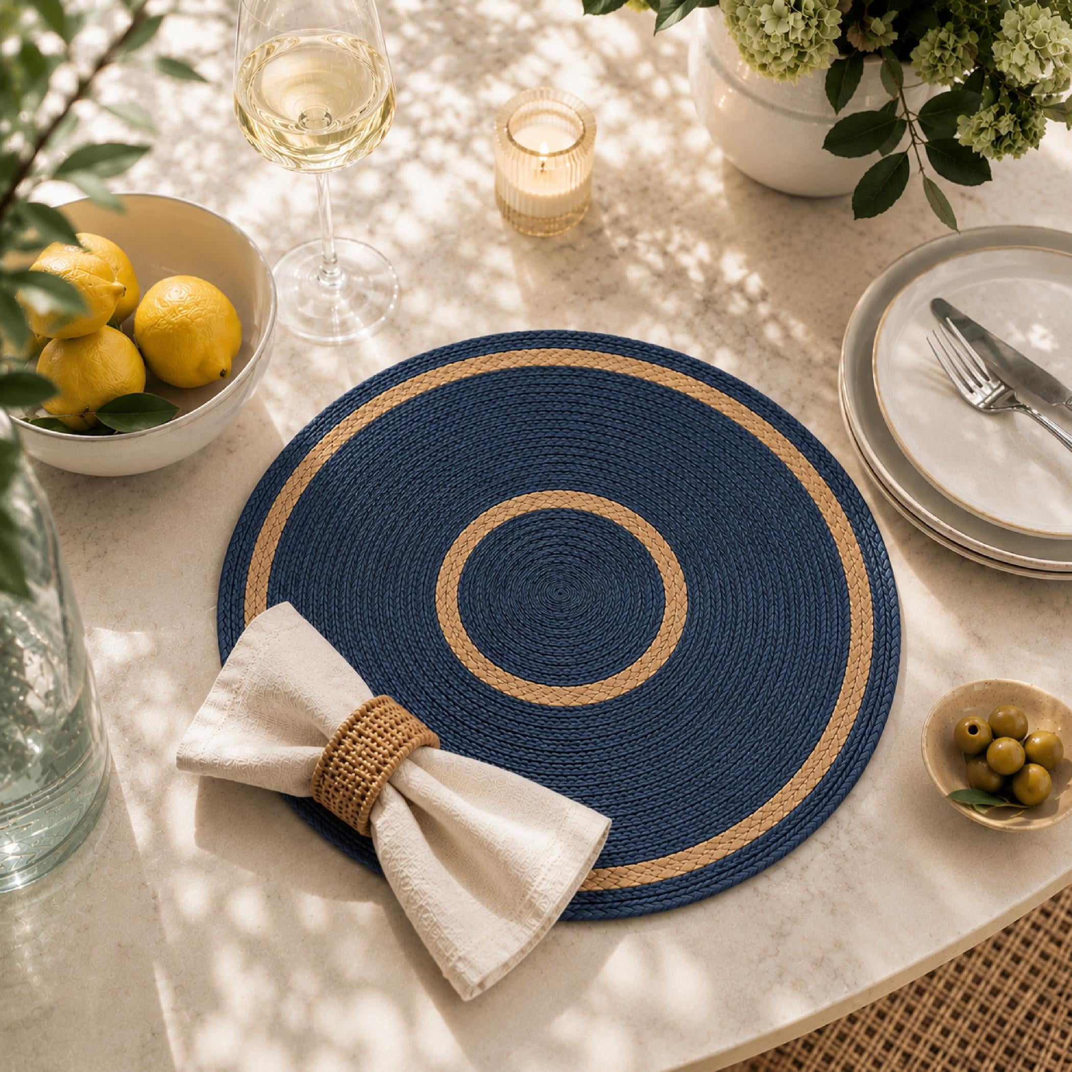 Dainty Home Set of 6 Placemats | Elegant and Durable | 15x15 in Round Woven Non-Slip Washable Place Mats | Tear-Resistant Heat | Resistant Placemats