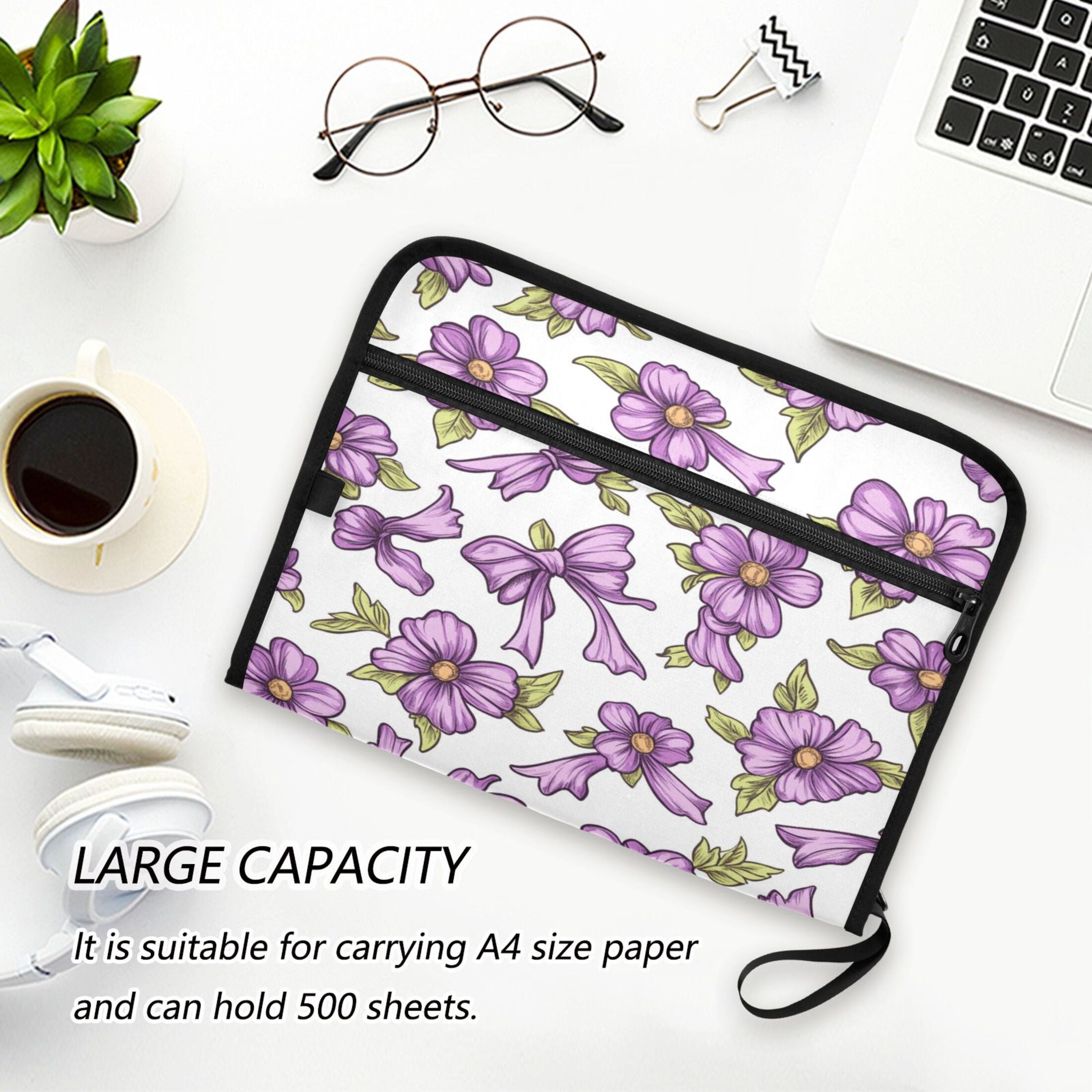 WOBOGO Lavender Flowers Pattern Expanding File Folder Letter Size Accordion Filing Organizer 13 Pocket Separate Organ Pocket