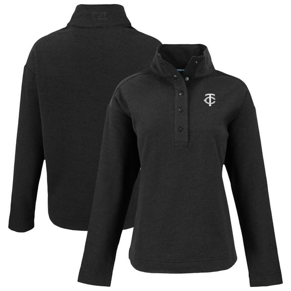Women's Cutter & Buck Black Minnesota Twins Hunts Point Eco Half-Snap Jacket
