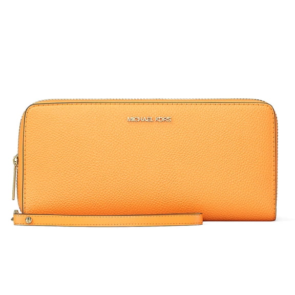 Michael Kors Women's Jet Set Travel Large Pebbled Leather Continental Wallet (Orange)
