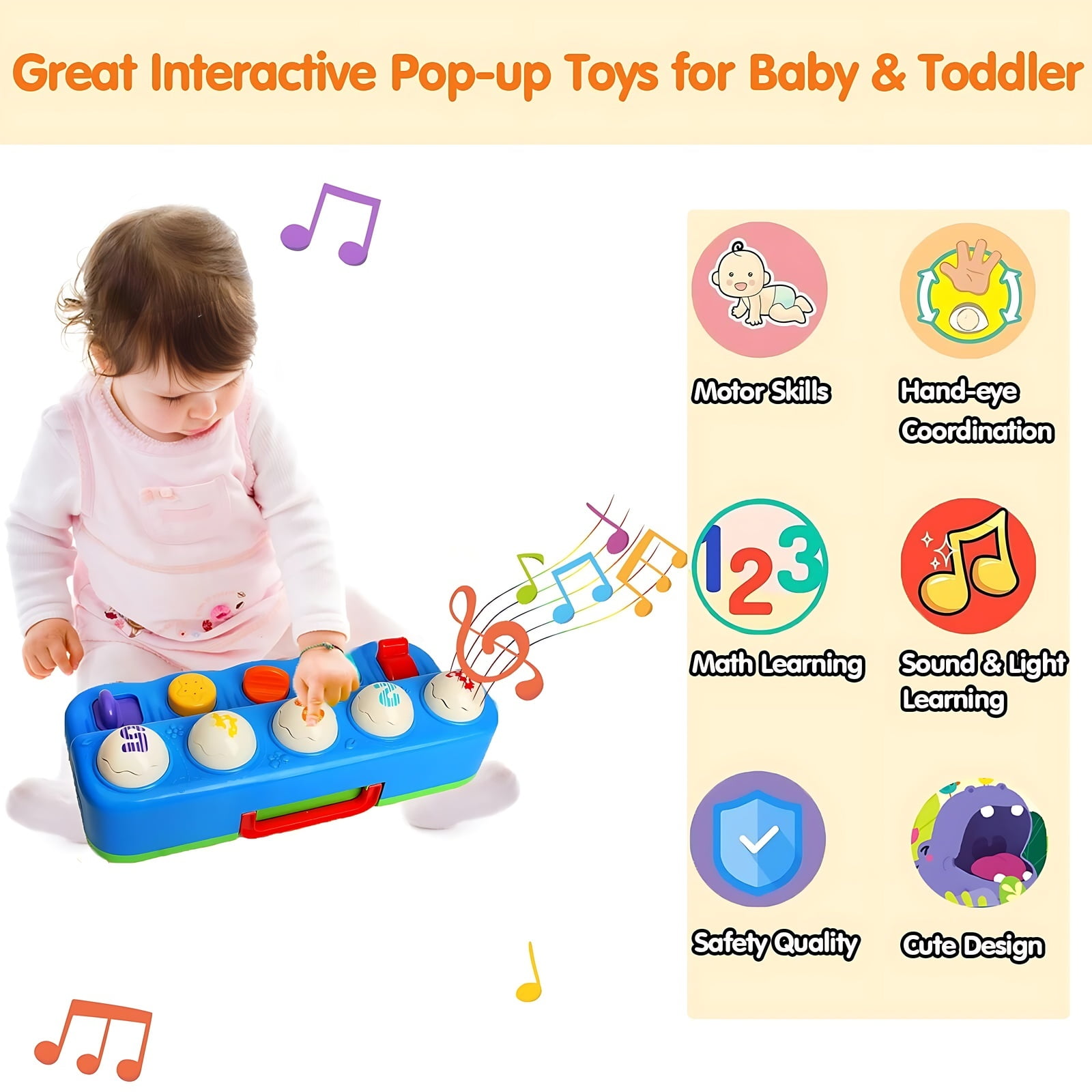 Wanonoo Interactive Pop Up Toys for 1 Year Old Boys Girls Birthday Gifts, Montessori Cause and Effect Toys, Early Learning Musical Baby Toy 6-12 Months, Sensory Toys for Infant Baby 9-12-18 Months