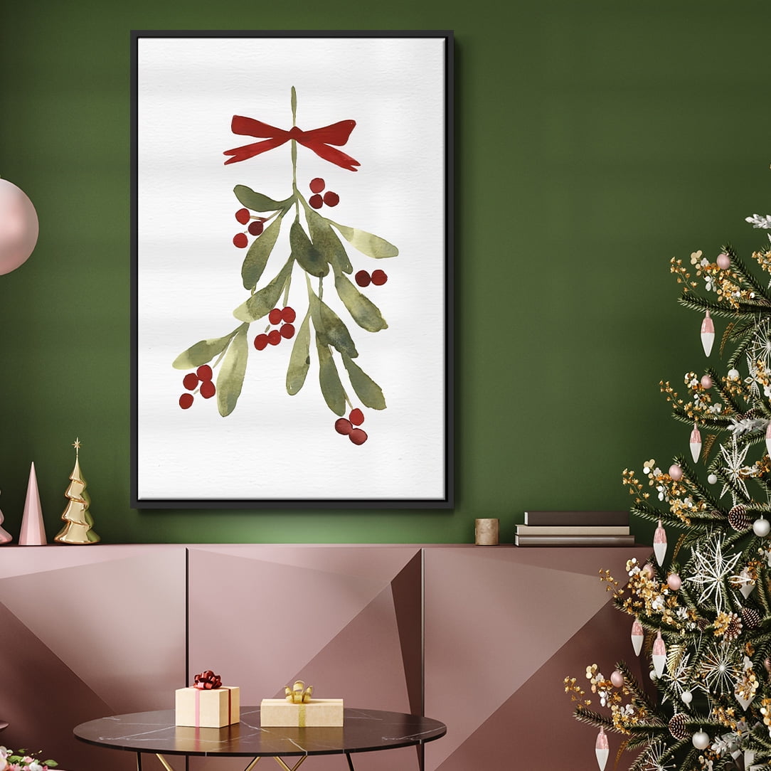 Mistletoe Bow I - Framed Gallery Wrapped Holiday Canvas - 27 x 41 - Black Frame