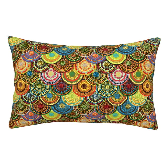 Fotbe Colorful Circle Funda de Almohada Decorativa Estilo Occidental, Lujo en Algodón, Fundas para Almohadas King, Cojín Estampado para Decoración del Hogar-20"x30"