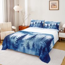 Homewish Natural Botanical Full Size Sheets,Tropical Pine Tree Bed Sheets,Blue White Sheet Sets For Adults,Microfiber Bedroom Decor,4pcs