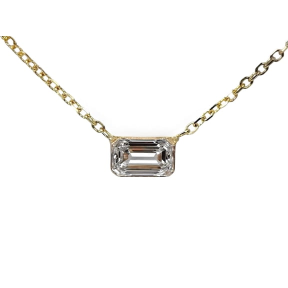 1.00 Ct 14K YG Plated Sterling Silver Emerald Cut Lab Grown Diamond Solitaire Necklace for Women