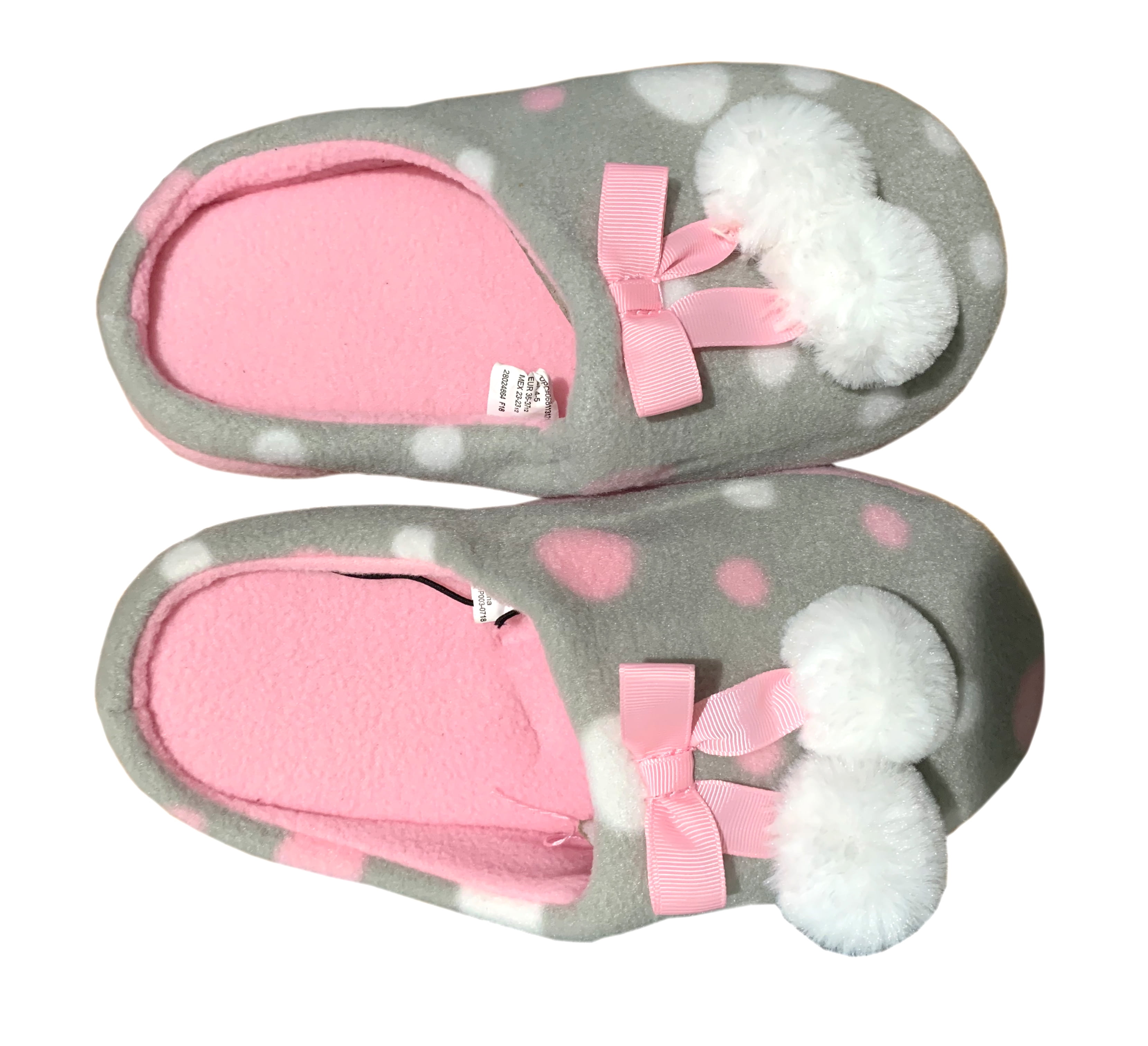 Warm Fuzzy Slippers for Girls Pompom Slip On for kids Gray/Pink (23
