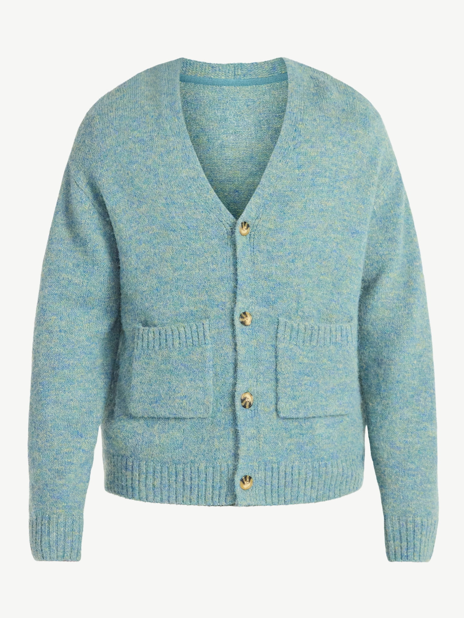 No Boundaries V-Neck Brushed Cardigan Sweater, Midweight, Men's & Big Men's