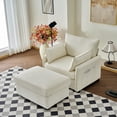 thumbnail image 4 of 55" Oversized Chaise Lounge Chair Indoor with Ottoman and Storage , Comfy Corduroy Single Sofa, Upholstered Deep Seat Chaise Lounge with Pillows for Living Room, Bedroom, Apartment, Beige., 4 of 12