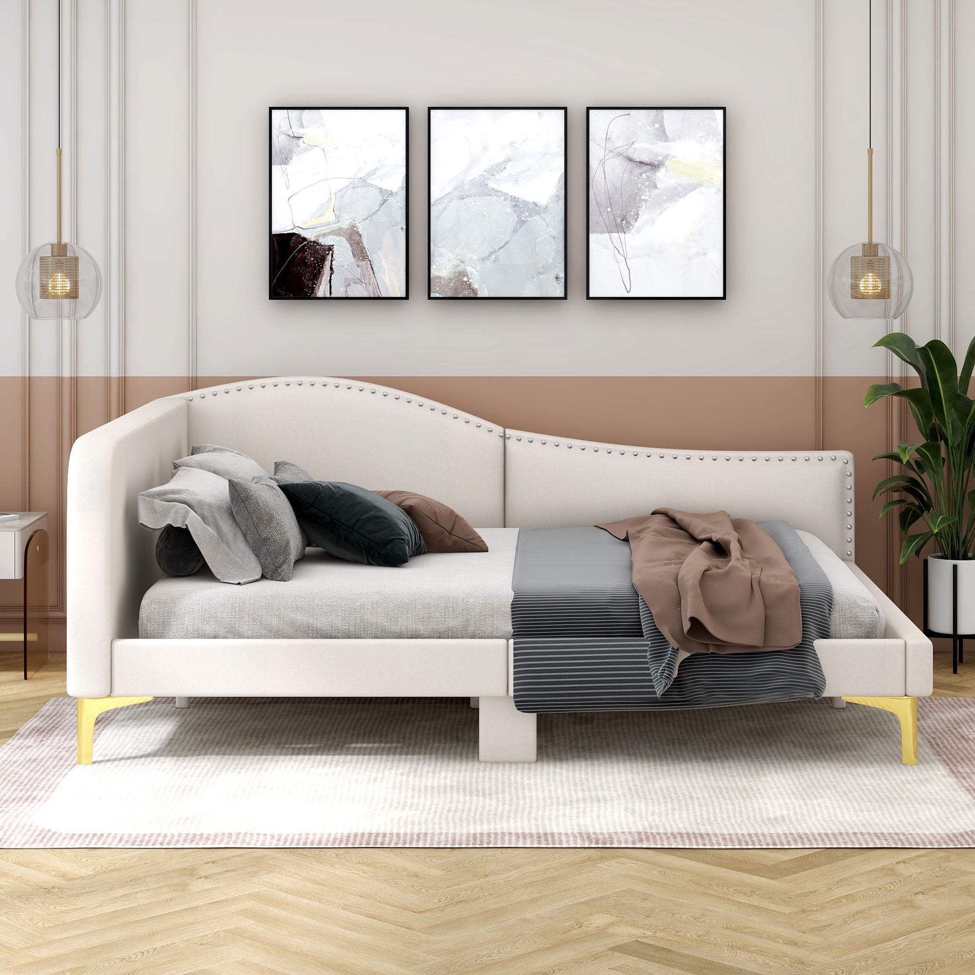 Euroco Upholstered Tufted Full Daybed, Beige