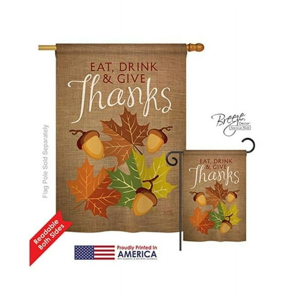 Breeze Decor 13052 Thanksgiving Eat, Drink & Give 2-Sided Vertical Impression House Flag - 28 x 40 in.