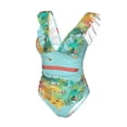 thumbnail image 4 of Yiaed USA Tourist Map Print Women's Ruffled One Piece Swimsuit V Neck Swimwear Slimming Monokini for Woman-Medium, 4 of 8