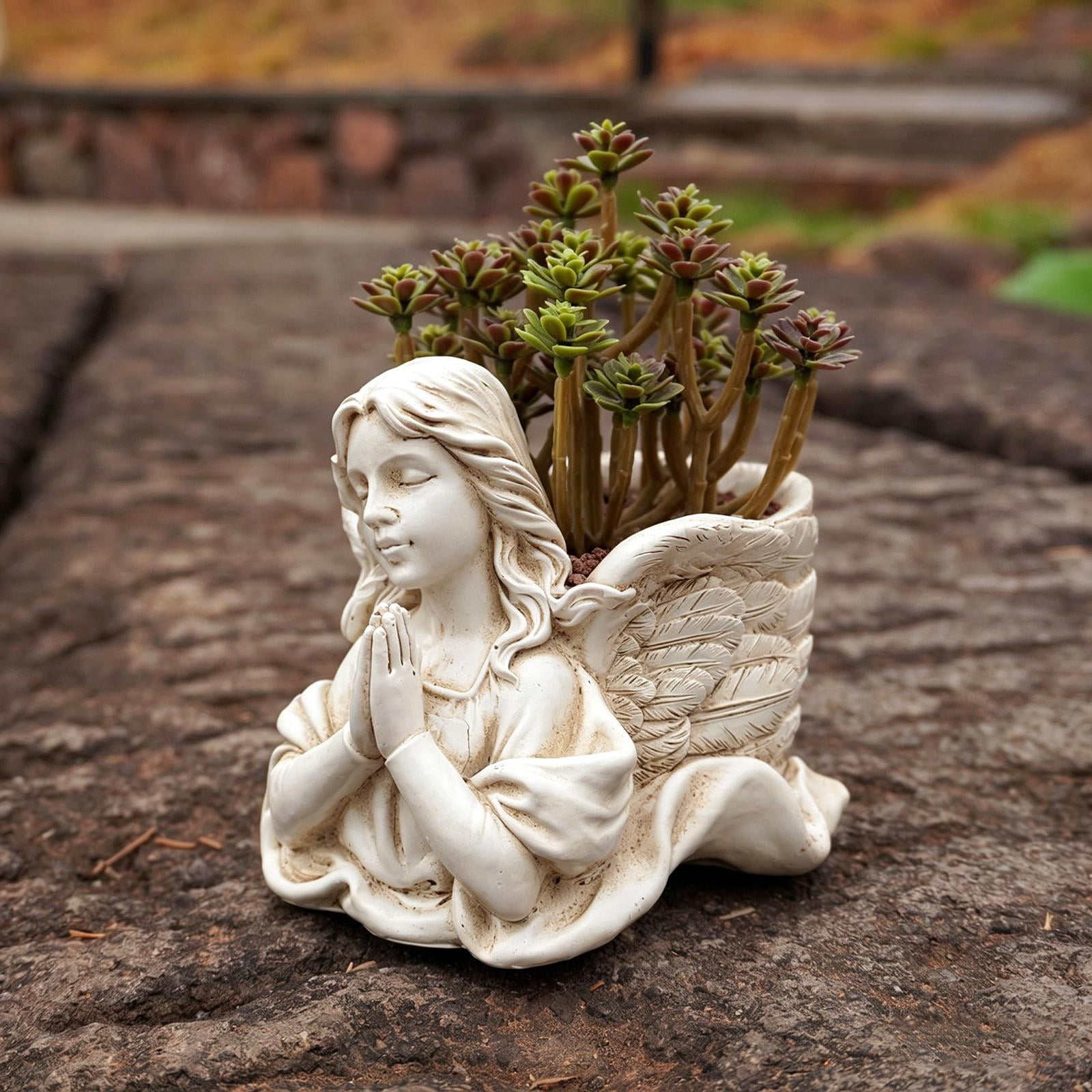 Nishiyuenyi Praying Angel Bust Garden Statue Planter Plant Pot Gift Sculpture Outdoor Figurine Container White for Table Centerpiece Desk