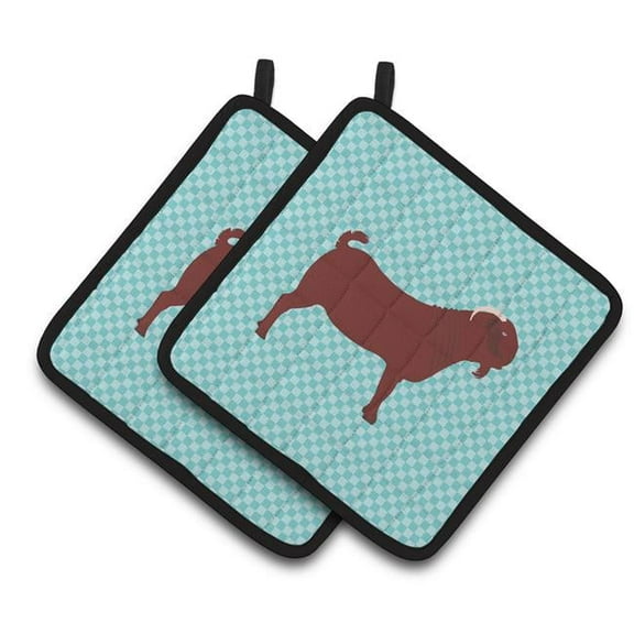 Caroline's Treasures Kalahari Red Goat Blue Check Pair of Pot Holders