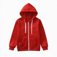 thumbnail image 4 of TOWED22 Hoodies for Girls Boys Baggy Zip Up Classic Hooded Sweatshirts Casual Solid Long Sleeve Jacket with Pockets,Red,6-7 Y, 4 of 9