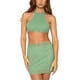 thumbnail image 1 of VISgogo - Traje de falda de punto para mujer, color sólido, sin mangas, con lazo en la espalda, tops cortos con cuello halter y minifalda de verano VISgogo  moda, 1 of 9