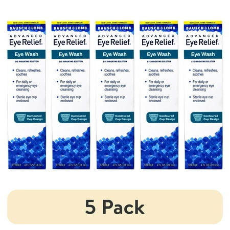 (5 pack) Advanced Eye Relief Eye Wash from Bausch & Lomb, Eye Irrigating Solution, 4 Fl Oz (118 mL) - Pack of 1