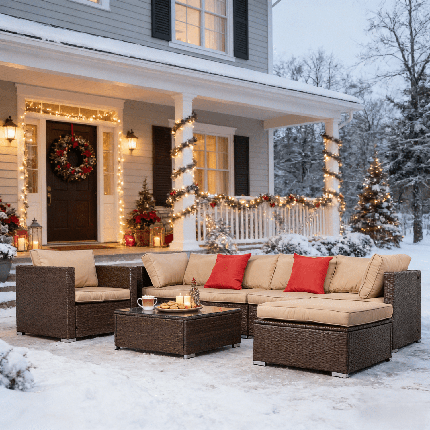 Ktaxon 7 Pieces Outdoor Sectional PE Rattan Sofa Set, Wicker Sectional Set, Patio Set for All Weather Cushion, Brown