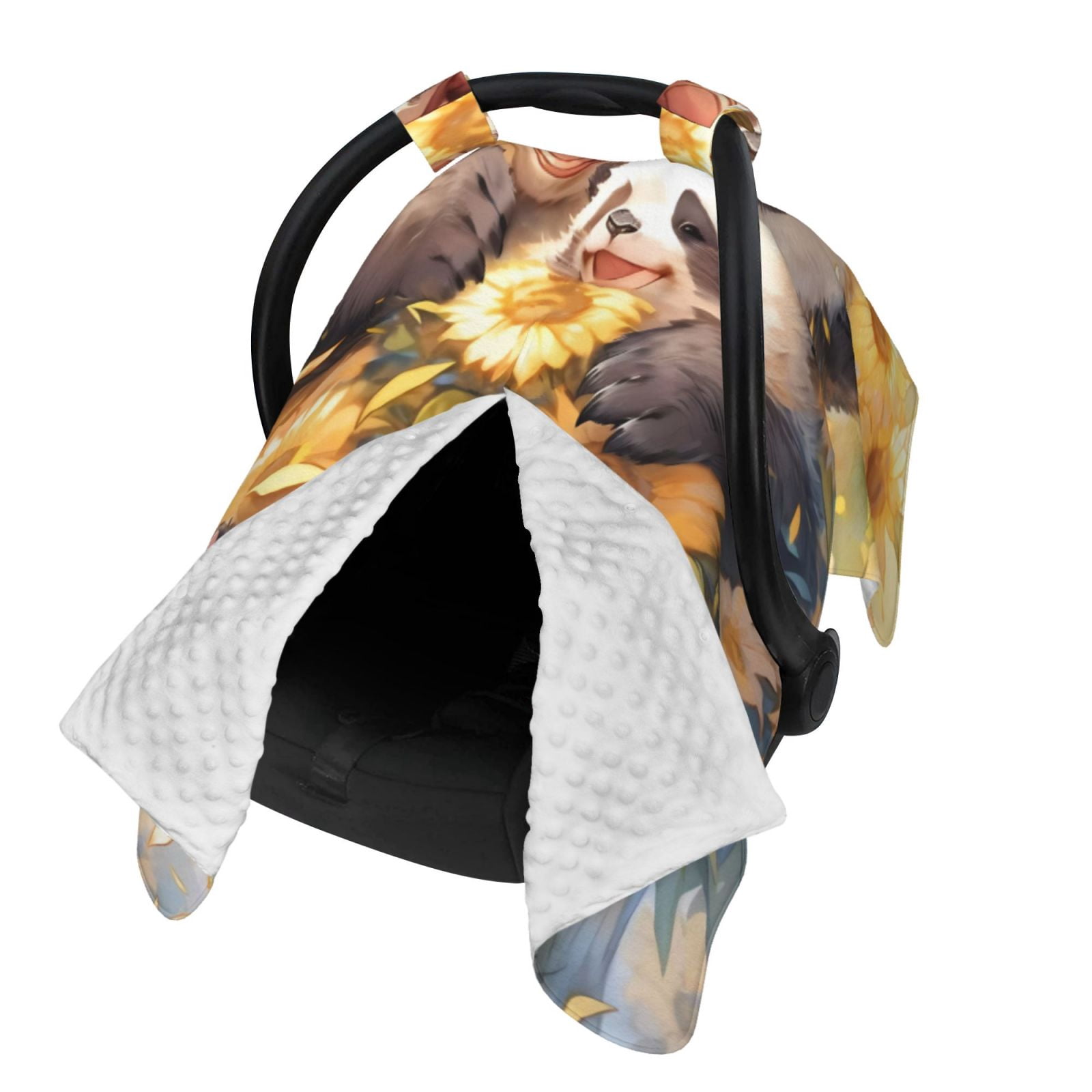 Naloa Cute Panda Sunflower Baby Car Seat Cover, Breathable Baby Carrier Cover, Multiuse Baby Carrier Cover & Nursing Breastfeeding Cover