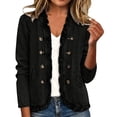 thumbnail image 4 of Vxararl Women Trendy Vintage Denim Jacket Ruffle Trim Long Sleeve Button Down Casual Jean Jacket with Side Pockets for Women Fall Lightweight Outerwear Black L, 4 of 5