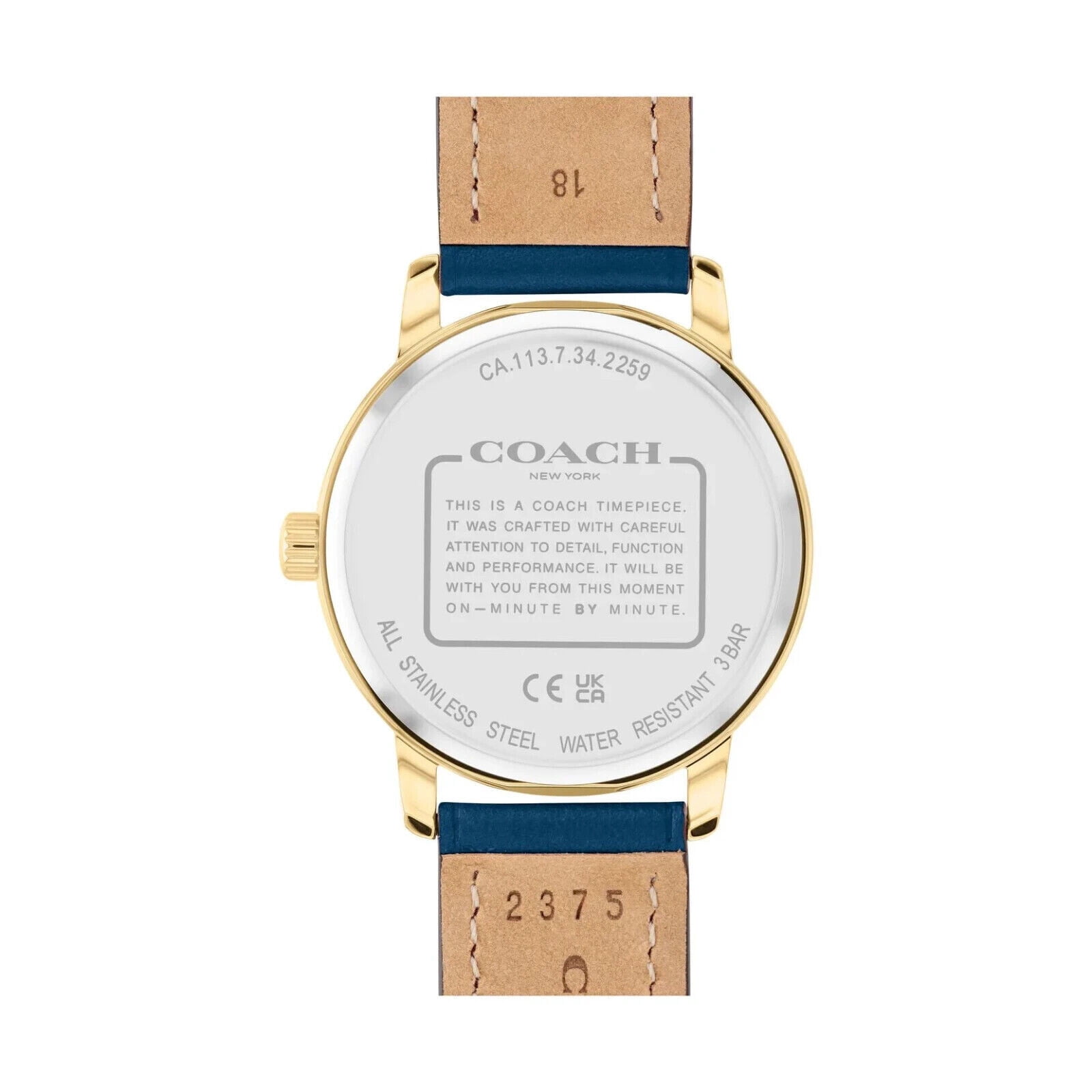 Coach Grand Gold Navy Blue Dial & Navy Blue Leather Strap 