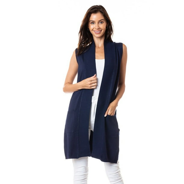 Chaleco ligero tejido con bolsas color Azul Marino AMAD Casual para mujer Talla M