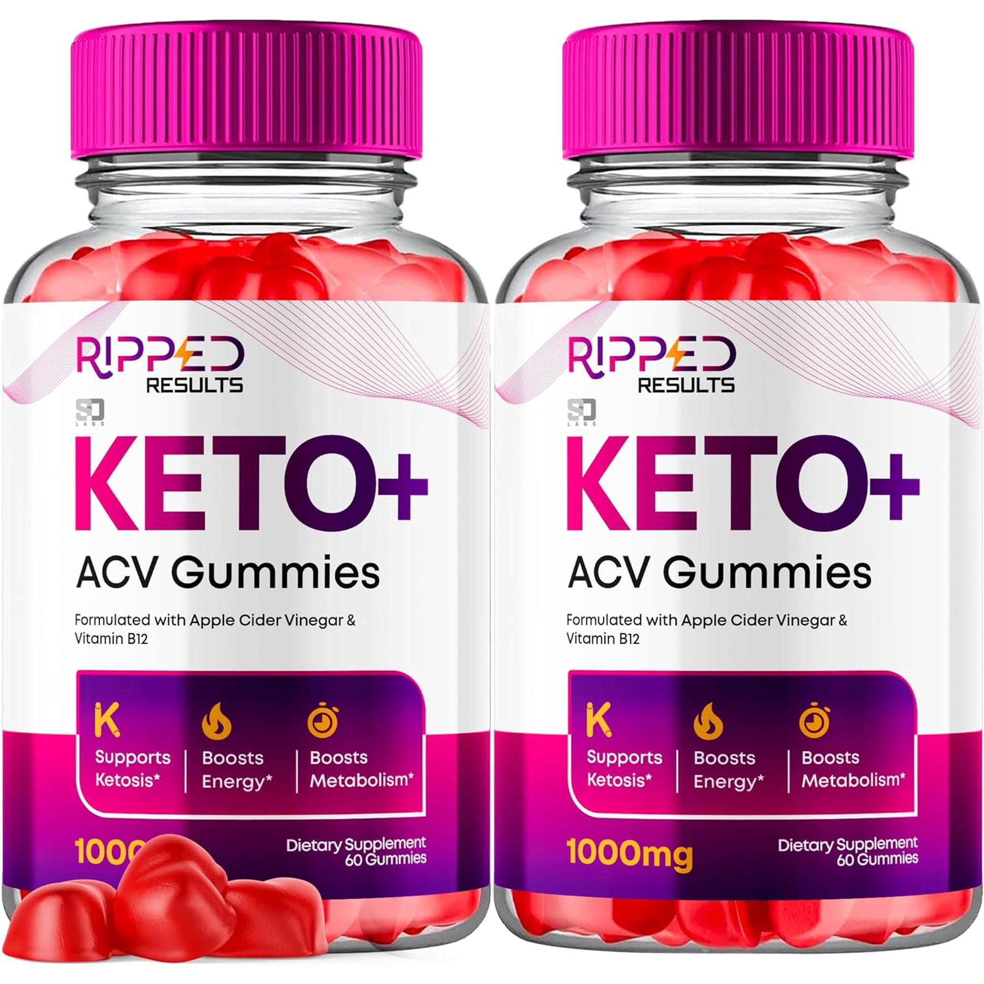 (2 Pack) Ripped Results Keto Gummies- Apple Cider Vinegar Supplement for Energy & Focus - Dietary Supplement Gummies with Apple Cider Vinegar Folate Vitamin B12 B6 Beet Root (120 Gummies)
