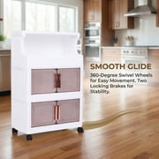 SHegdu Stackable Storage Bins 3 Tier Foldable Plastic Large Closet Organizer with Doors and Wheels for Snacks Toys Books Beverages Cosmetics Bedding (White Height-25 inches)