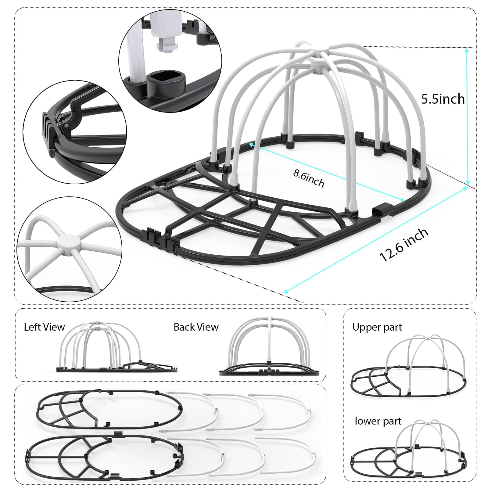 Baseball Hat Washer Cage 2-Pack - Cap Cleaning Kit for Washing Machine, Hat Shaper Protector with Mesh Bags (White)