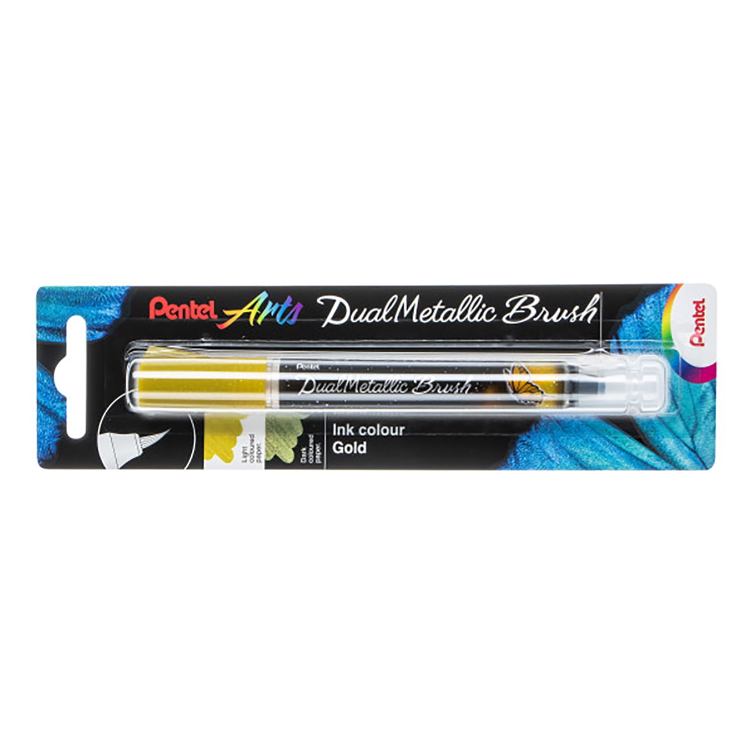 Pentel Arts DualMetallic Brush, Gold Ink, Pack of 3