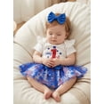 thumbnail image 4 of BemeyourBBs Toddler Baby Girl My First 4th of July Outfits Patriot Independent Summer Clothes 0 3 6 9 12 18 Months Letter Star Print Ruffle Short Sleeve Romper and Tulle Tutu Skirt Headband Set, 4 of 9
