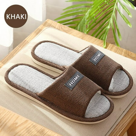 

CoCopeaunt Home Mens Bedroom Hemp Slippers Simple Breathable Flax Cotton Lovers Casual Shoes Four Seasons Non-Slip Flat Ladies Slides