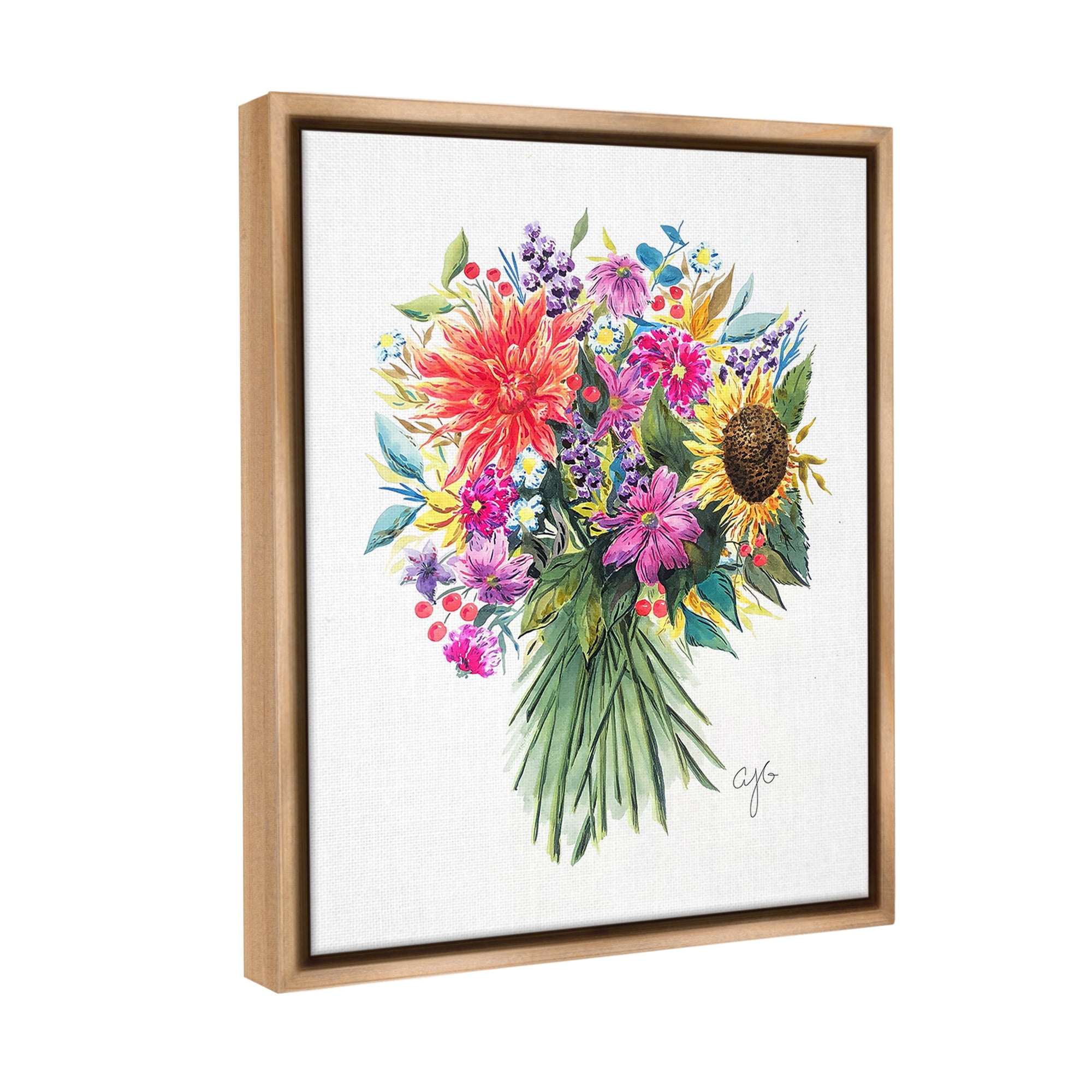 Stupell Industries Vivid Flower Bunches Botanical & Floral Painting Brown Floater Framed Canvas Art Print Wall Art, 17 x 21