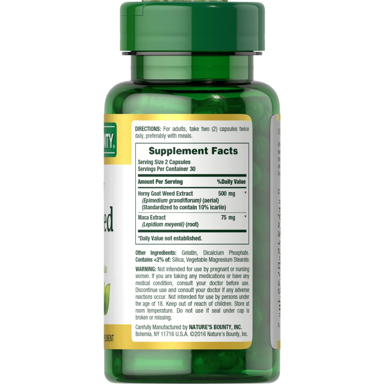 Nature's Bounty Horny Goat Weed, Maca Caps, Supports Men's Vitality, 60 Ct