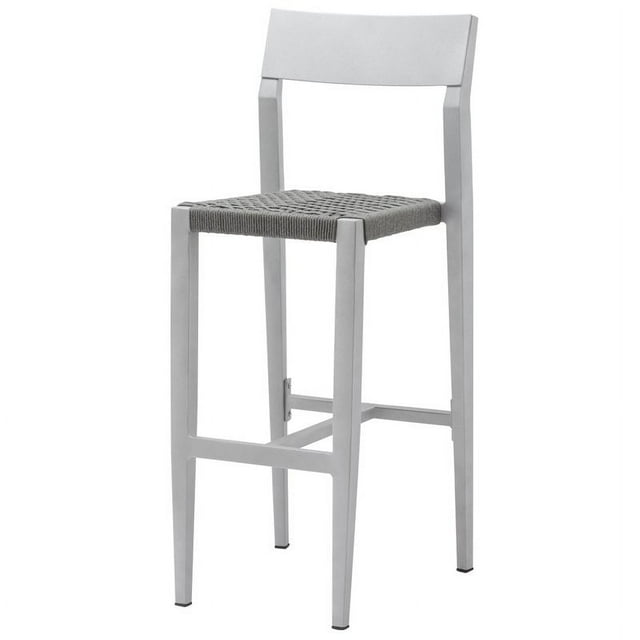 Source Furniture Belmont Aluminum Bar Side Stool in Silver Frame/Charcoal Rope