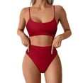 thumbnail image 1 of NINGMENG Bikinis for Women Summer Solid Color Spaghetti Strap Bra And Panty Set High Waisted Bottom Padded Two Piece Tankini Swimsuits For Women Activewear,Red,M, 1 of 5
