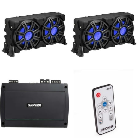 Kicker (2) 51MWLE104 - MWE 10-Inch Loaded Premium Marine Sub Encl w/ Passive Radiator 4ohm & 48KXMA8004 Marine Amp Bundle ( Includes LED Remote )
