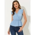 thumbnail image 3 of INSPIRE CHIC Women's Ruffle Flutter Sleeve V Neck Summer Peplum Blouse Top Grey Blue XL, 3 of 5