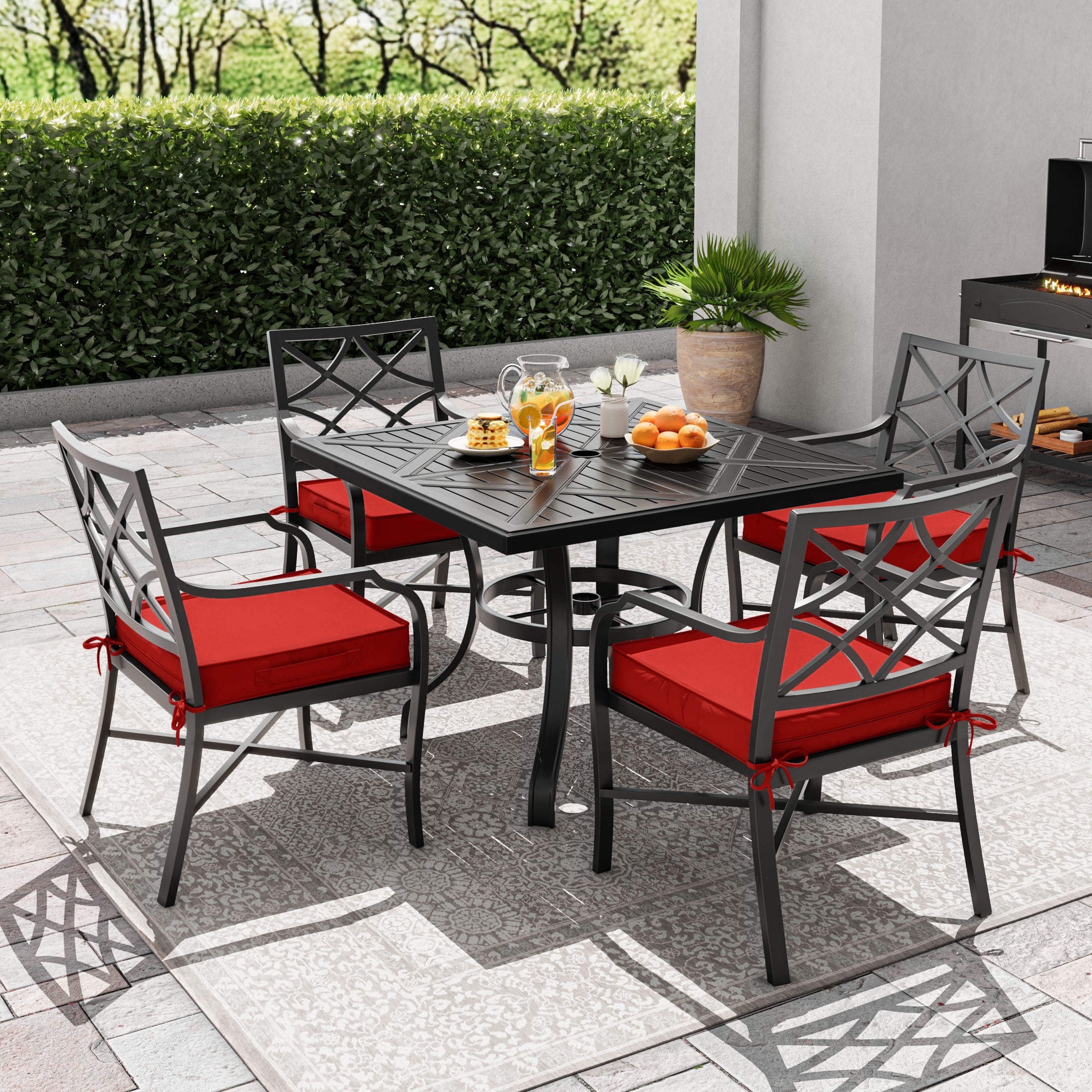 Kimunuk Outdoor Chair Cushions set of 2, 22" x 22" Zipped Waterproof Outdoor Seat Cushions Couch Pads with Ties for Patio Furniture, Red