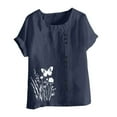 thumbnail image 4 of QUNYINEY Short Sleeve Tee Shirts Womens Crew Neck Butterfly Casual Tops Loose Cotton Linen Button Pullover Shirts, 4 of 4
