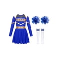 thumbnail image 3 of Aislor Kids Girls Halloween Cheer Leader Long Sleeve Cheerleading Uniform Dress with Pom Pom Stockings B Royal Blue 12, 3 of 7