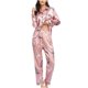 thumbnail image 1 of Pijama Augper de dos piezas para mujer, de manga larga, con botones y pantalón largo, para estar en casa, 1 of 6