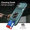 thumbnail image 1 of For Apple iPhone 17 Phone Case with Finger Ring Holder Kickstand, Card Slots，Heavy Duty Shockproof Rugged Protective Working with Magnetic Car Phone Mount,Green,For iPhone 17, 1 of 7