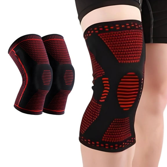 BESTSKY 2Pcs Knee Pads for Men,Double Fish Scale Spring Knee Support,Shock-Absorbing Silicone Ring Knee Compression Sleeve,S