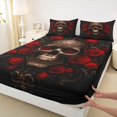 thumbnail image 4 of Castle Fairy Gothic Vintage Carved Skull King Sheets 4pcs,Floral Rose Baroque Damask Bedding,Bronze Red Black,1 Fitted Sheet,1 Flat Sheet and 2 Pillowcases, 4 of 6