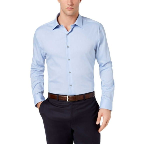 Alfani Men’s Reg/Classic Fit Performance Stretch Step Twill Textured (Blue,16-16.5/32-33)