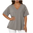 thumbnail image 2 of Htigea Plus Size Short Sleeve Tops for Women Casual Loose Fit T-Shirt Summer V-Neck Pullover Tee Gray XL, 2 of 7