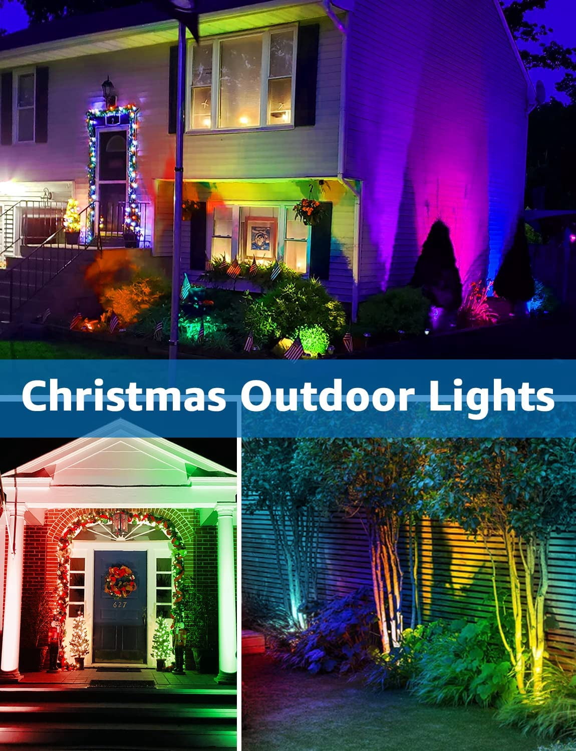 SUNVIE Christmas 12W RGB Color Changing Landscape Lighting Low Voltage LED Outdoor Spotlight Waterproof Garden Pathway Decorative Lights, 8 pack